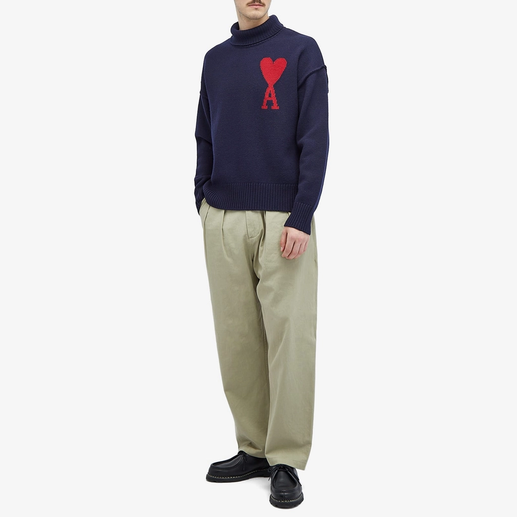 AMI Paris Men's Large A Heart Crew Neck Jumper Navy/Red